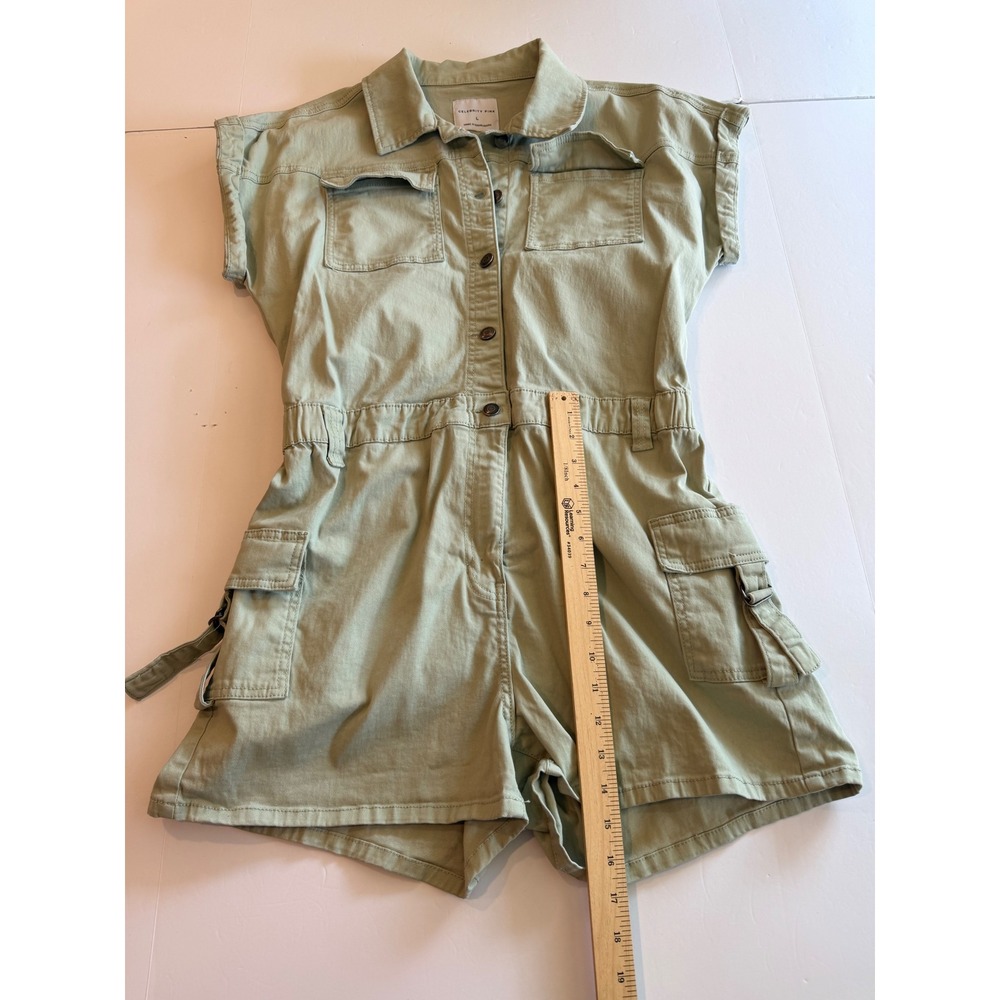 Celebrity Pink Sage Green Utility Cargo Romper Womens Large Button Front - Picture 2 of 6